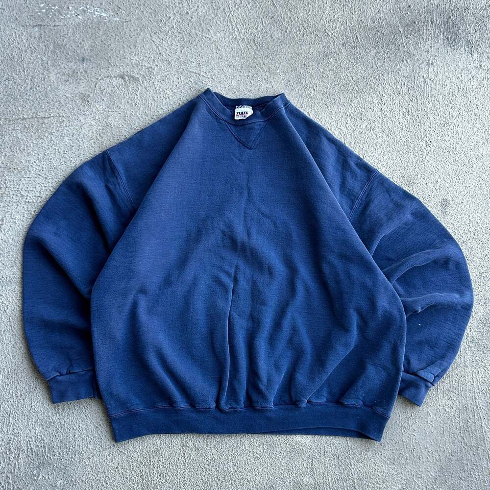 Vintage 1990s Tultex Cotton Athletic Weight Blank Navy Crewneck Sweatshirt